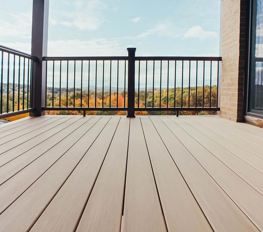 Image of French White Oak deck boards from the vantage point of the deck floor