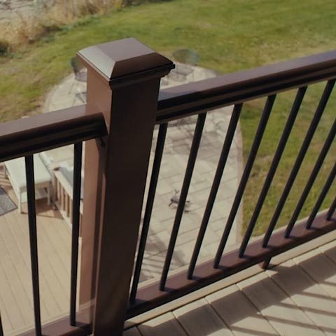 Downward-angled shot of RadianceRail Express in Kona with Aluminum Balusters