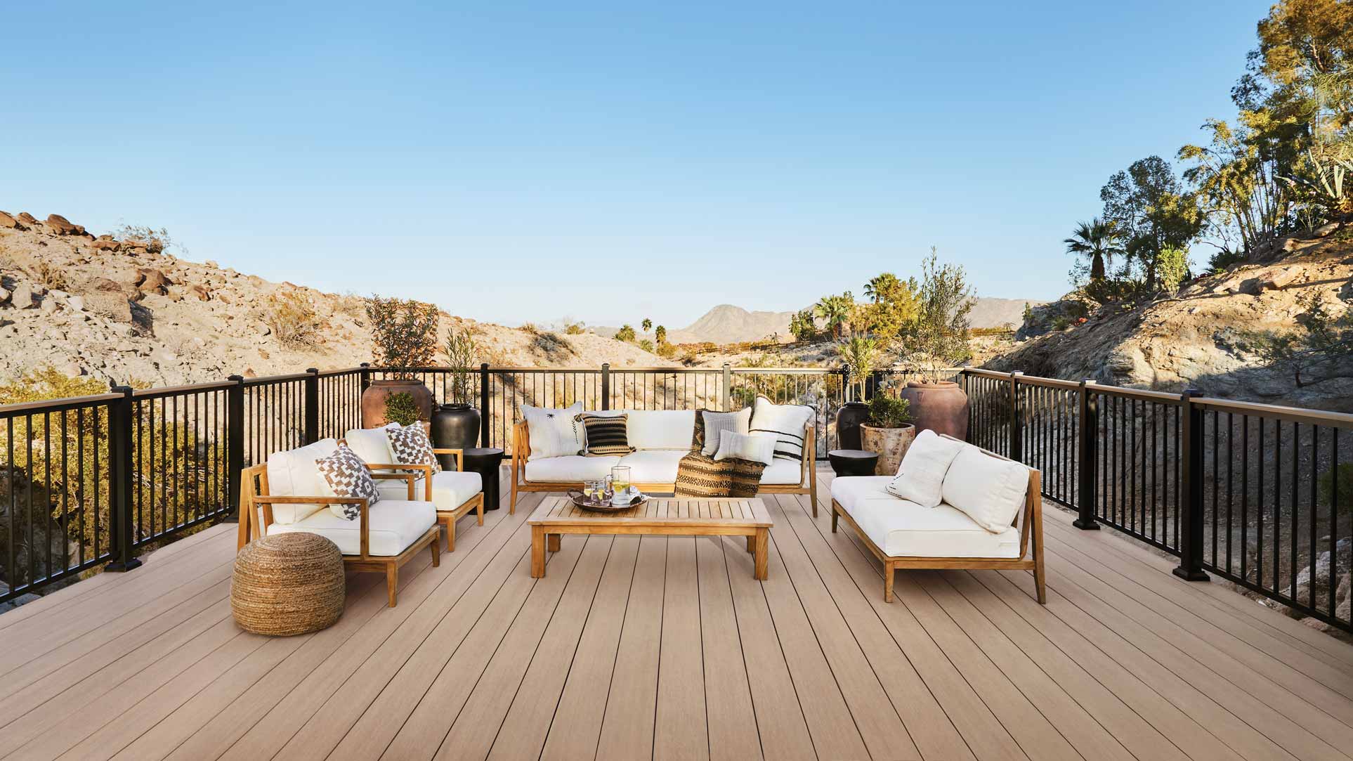 Light brown deck with outdoor furniture in the desert