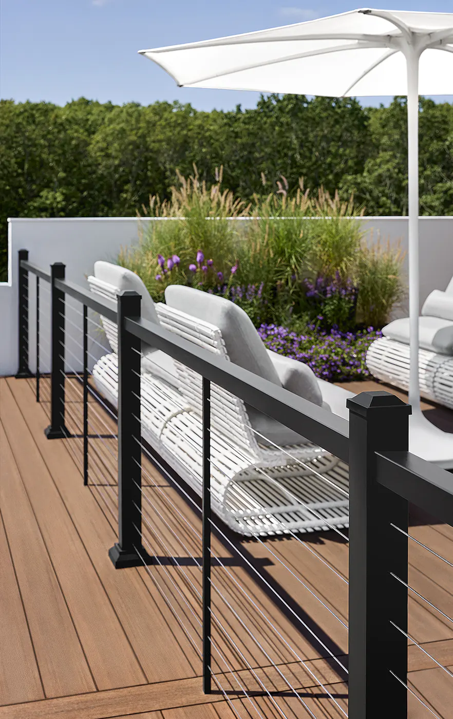 View of Impression Rail Express Railing cordoning off the edge of the deck.